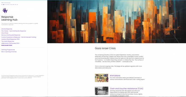 The Response Learning Hub website screenshot. An abstract image representing the city and links to training resources.