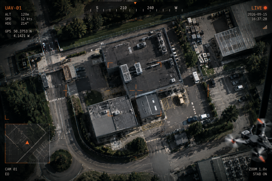 Top-down drone sighting microlearning artwork